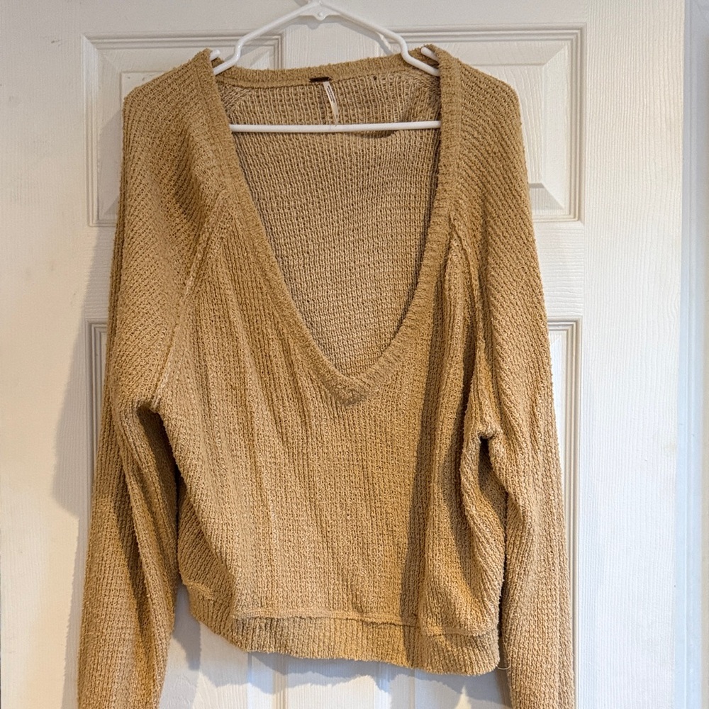 Free People Tan V-Neck Sweater